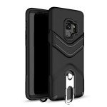 Wholesale Galaxy S9 Metal Hook Carry Stand Hybrid Case (Black)